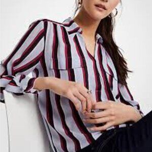 Ann Taylor Striped Tri-color Button Down Blouse, XXSP